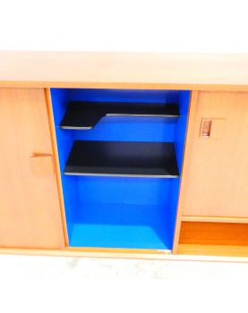 Bookcase 2 Doors Sliding with Transformed Interior Metal Feet Black