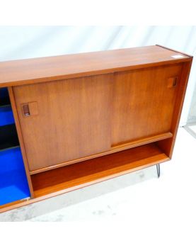 Bookcase 2 Doors Sliding with Transformed Interior Metal Feet Black