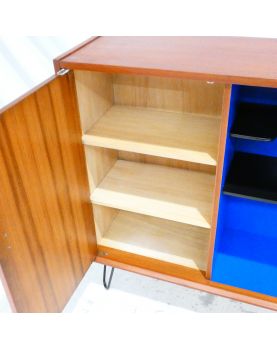 Bookcase 2 Doors Sliding with Transformed Interior Metal Feet Black