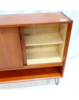 Bookcase 2 Doors Sliding with Transformed Interior Metal Feet Black