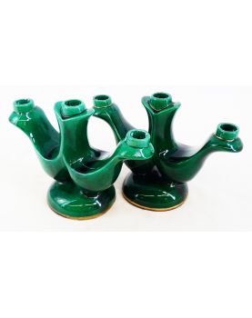 Paire de Bougeoirs en Faïence Verte