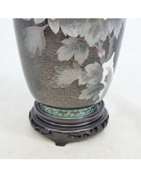 Asian Cloisonné Vase with Wooden Stand