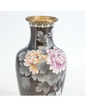 Asian Cloisonné Vase with Wooden Stand