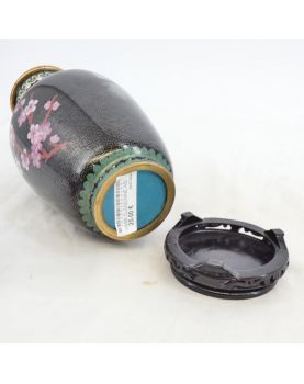 Asian Cloisonné Vase with Wooden Stand