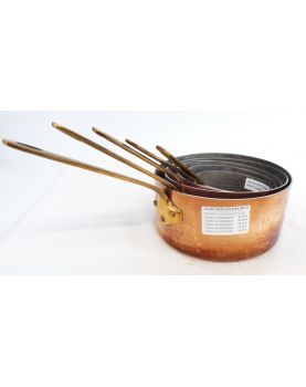 Set of 5 Copper Pans with Brass Handles