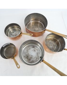 Set of 5 Copper Pans with Brass Handles