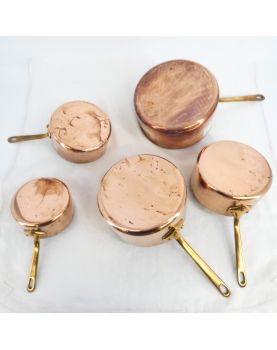 Set of 5 Copper Pans with Brass Handles
