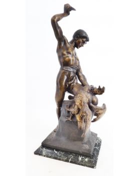 Subject Man with Rooster in Regulus on Marble Base Signed DELUXE