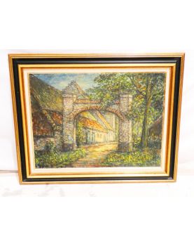 Large Oil on Canvas House with Porch Signed