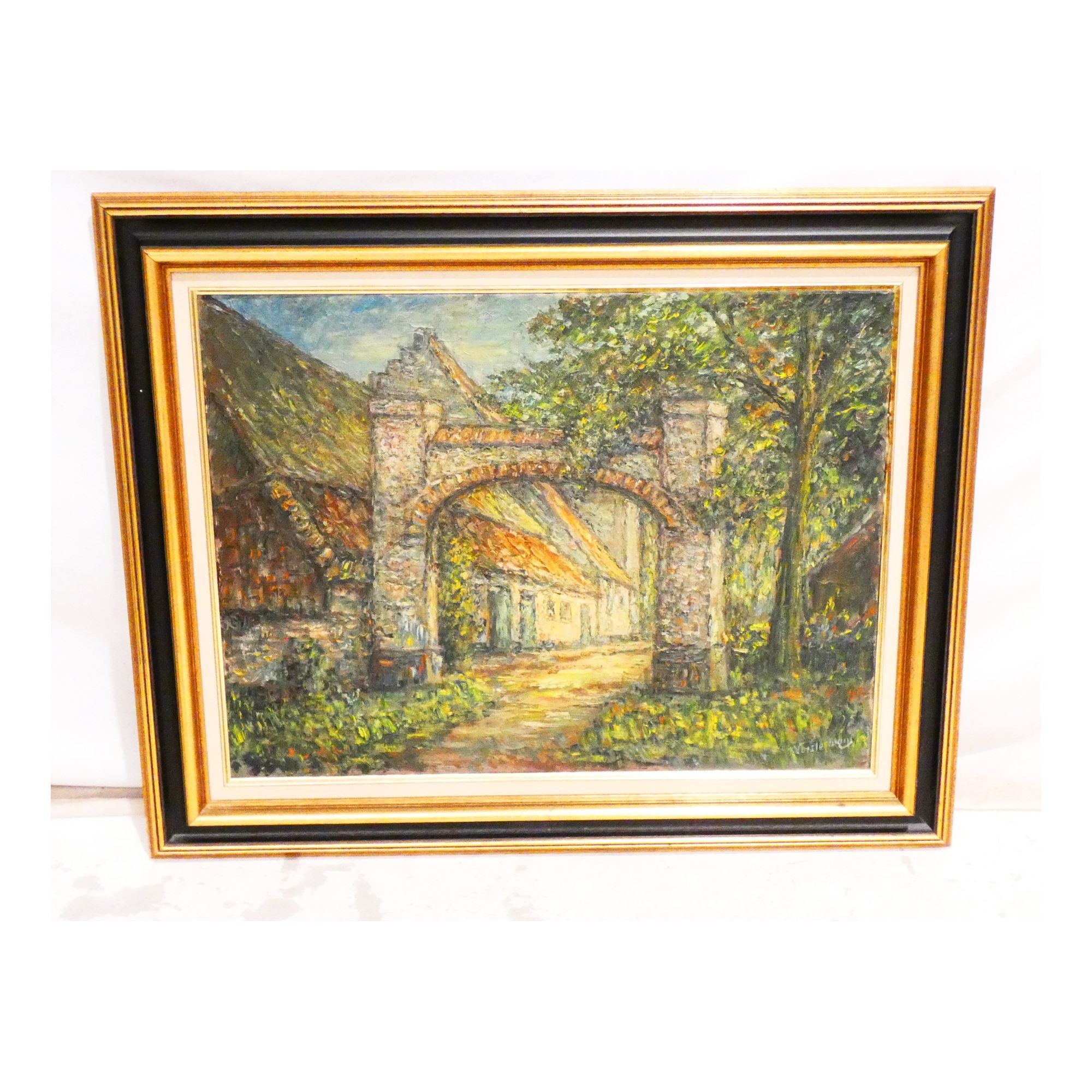 Large Oil on Canvas House with Porch Signed Large Oil on Canvas House with Porch Signed