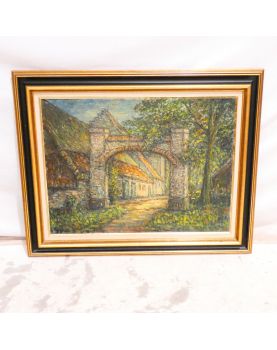 Large Oil on Canvas House with Porch Signed