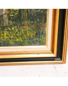 Grand Huile sur Toile Maison Au Porche Signée