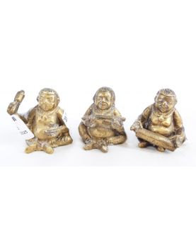 Lot de 3 Sujets Miniatures Sages Bouddhas en Bronze