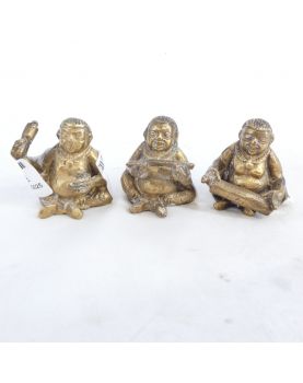 Lot de 3 Sujets Miniatures Sages Bouddhas en Bronze