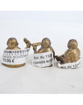 Lot de 3 Sujets Miniatures Sages Bouddhas en Bronze