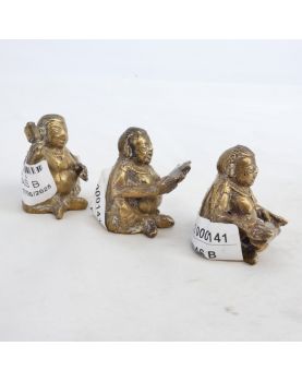 Lot de 3 Sujets Miniatures Sages Bouddhas en Bronze