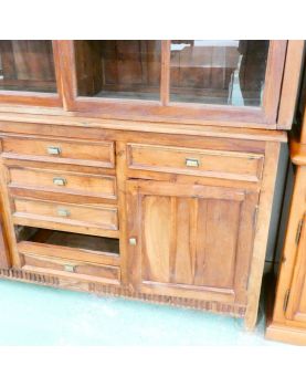 Buffet 2 Corps en Teck Haut 2 Porte Coulissantes 2 Portes 7 Tiroirs