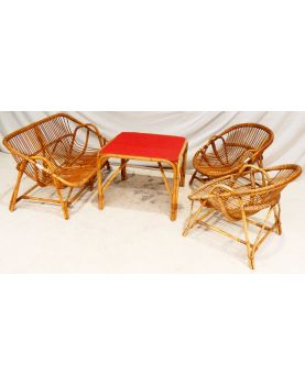 Ensemble Salon de 4 Pièces en Rotin Années 70