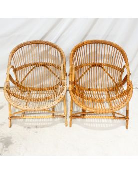 Ensemble Salon de 4 Pièces en Rotin Années 70