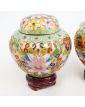 Pair of Small Enamelled Pots with Support in Wood