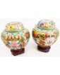 Pair of Small Enamelled Pots with Support in Wood