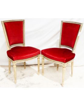 Paire de Chaises de Chambre Style Louis XVI Tapissées Rouge