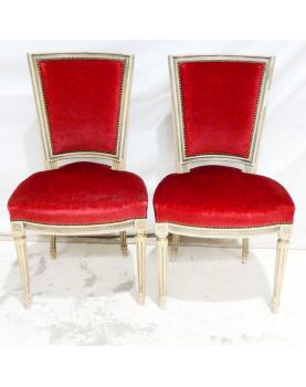 Paire de Chaises de Chambre Style Louis XVI Tapissées Rouge