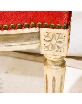 Paire de Chaises de Chambre Style Louis XVI Tapissées Rouge