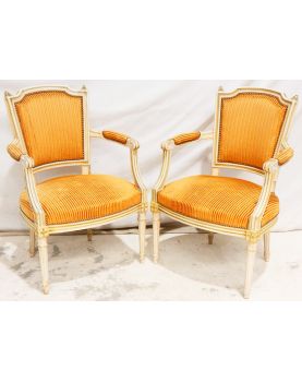 Paire de Fauteuils Louis XVI Ocre à Rayures