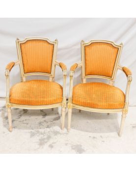 Paire de Fauteuils Louis XVI Ocre à Rayures