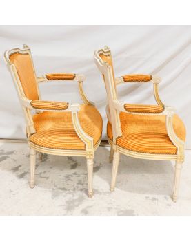 Paire de Fauteuils Louis XVI Ocre à Rayures