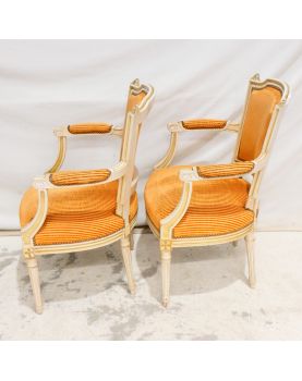 Paire de Fauteuils Louis XVI Ocre à Rayures