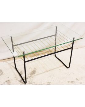 Table Basse Dessus Verre et Piétement en Métal Noir