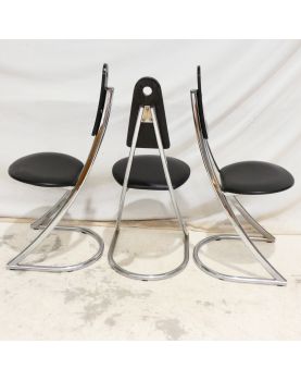 Série de 3 Chaises Moderne en Chrome