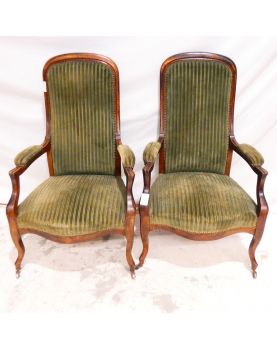 Paire de Fauteuils Voltaire Tapissés Vert