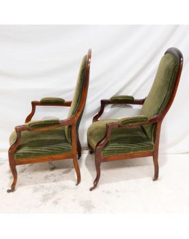 Paire de Fauteuils Voltaire Tapissés Vert