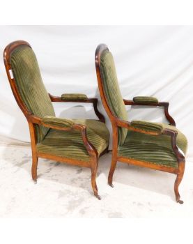 Paire de Fauteuils Voltaire Tapissés Vert