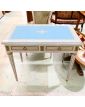 Petit Bureau 2 Tiroirs 2 Tablettes Style Louis XVI Dessus Bleu