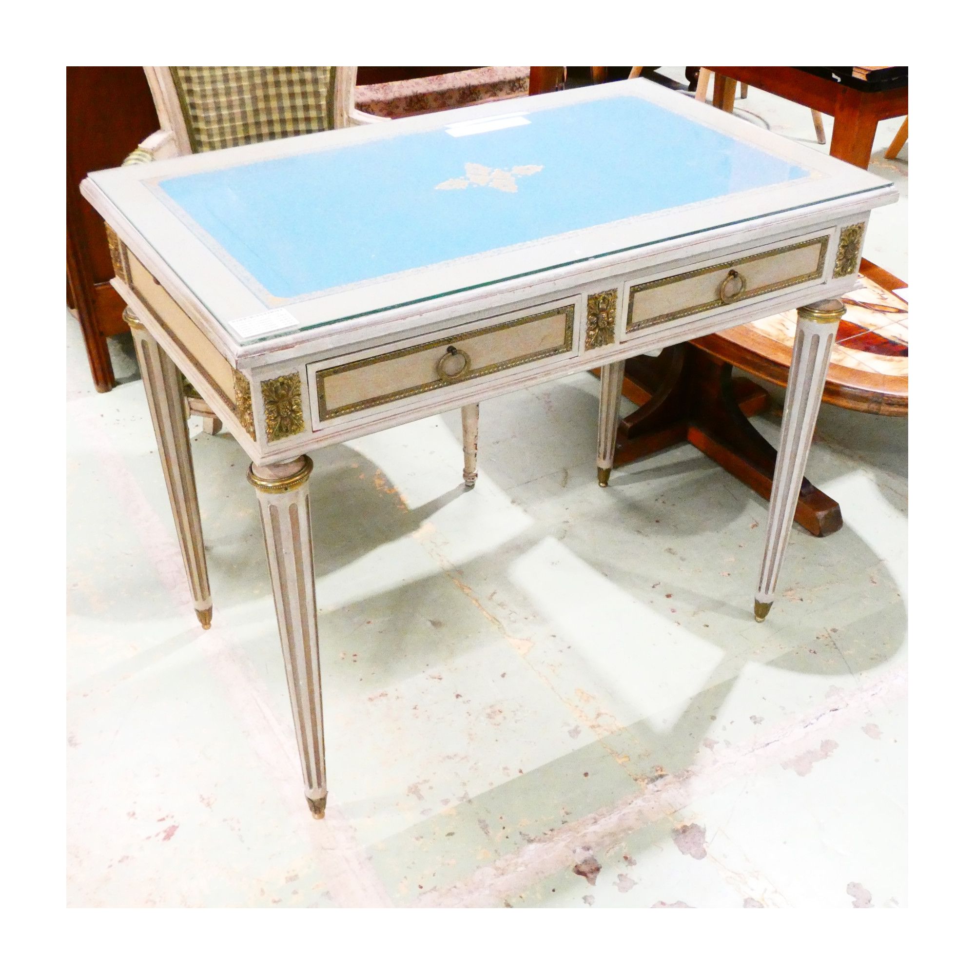 Small Office 2 Drawers 2 Tablets Style Louis XVI Dessus Bleu Small Office 2 Drawers 2 Tablets Style Louis XVI Dessus Bleu