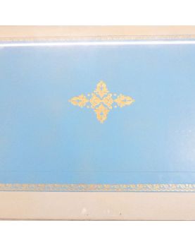 Petit Bureau 2 Tiroirs 2 Tablettes Style Louis XVI Dessus Bleu