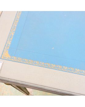Petit Bureau 2 Tiroirs 2 Tablettes Style Louis XVI Dessus Bleu