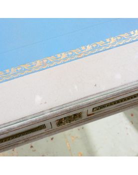 Petit Bureau 2 Tiroirs 2 Tablettes Style Louis XVI Dessus Bleu