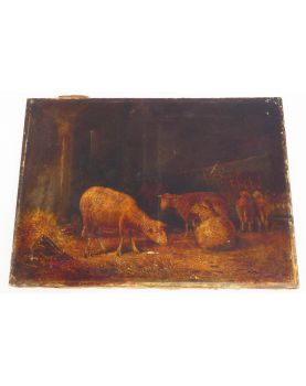Huile sur Toile du XIXe Siècle Décor Bergerie Signée