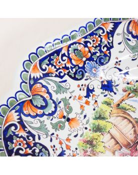 Grand Plat Ovale Décor Folklorique