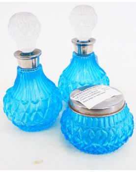 Nécessaire de Toilette avec 3 Pieces en Verre Bleu