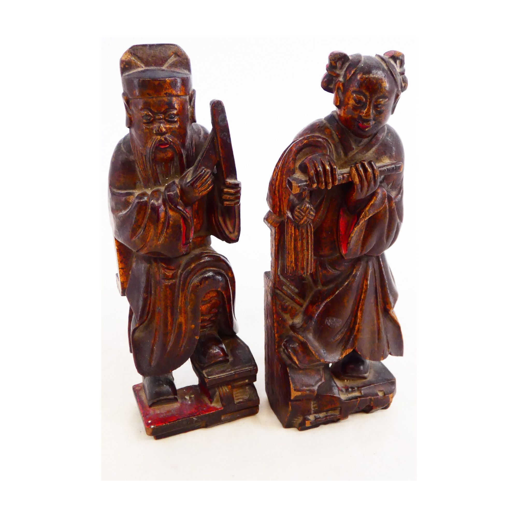 Pair of Statuettes in Polychrome wood China Pair of Statuettes in Polychrome wood China