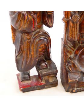 Paire de Statuettes en Bois Polychrome Chine