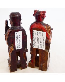 Paire de Statuettes en Bois Polychrome Chine