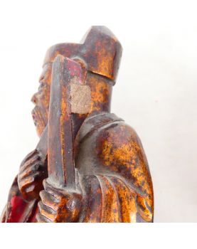 Paire de Statuettes en Bois Polychrome Chine