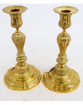 Paire de Bougeoirs en Bronze Style Louis XV XIX